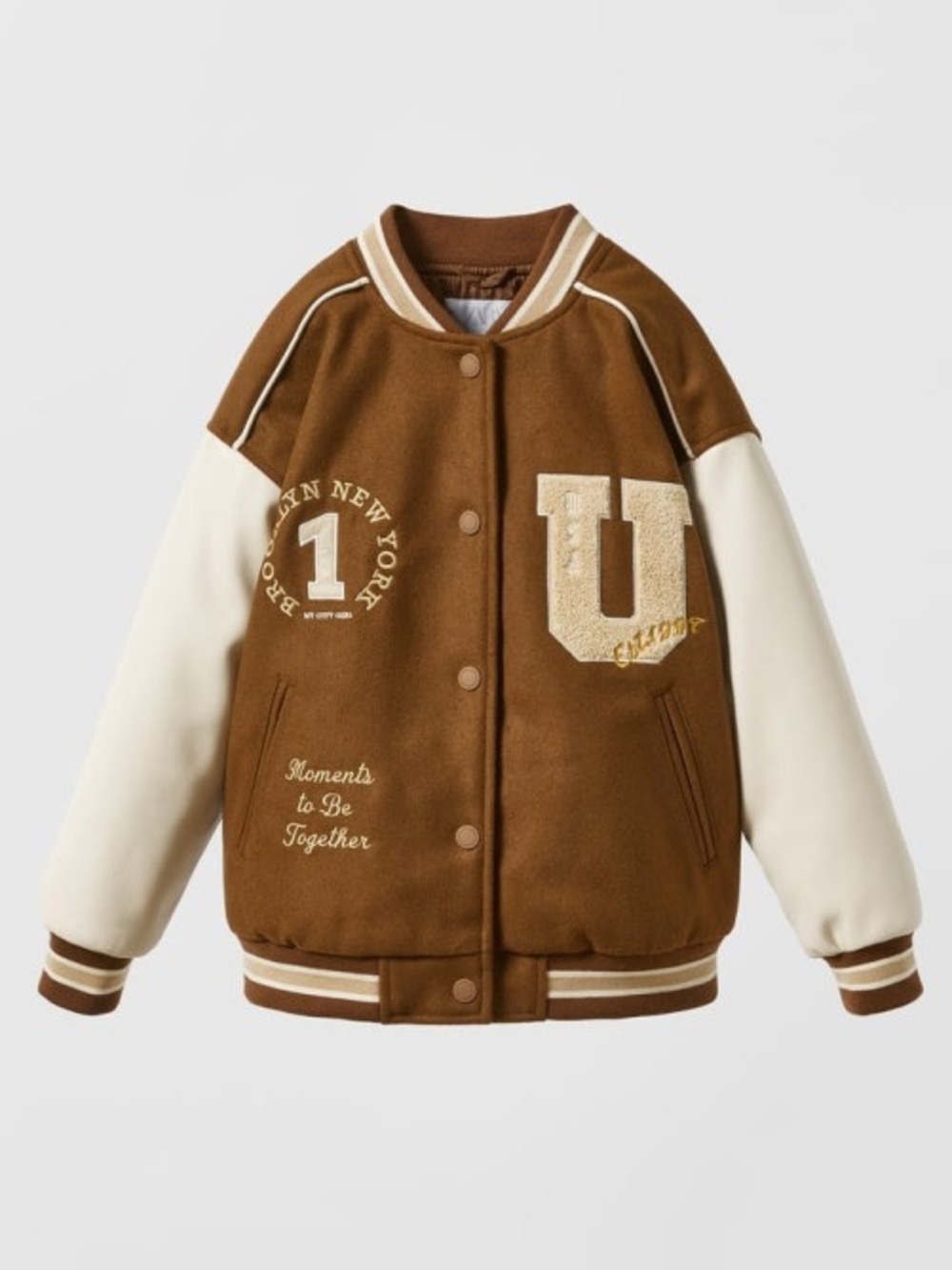 Zara kid CONTRAST VARSITY BOMBER JACKET WITH PATCH AND PIPING